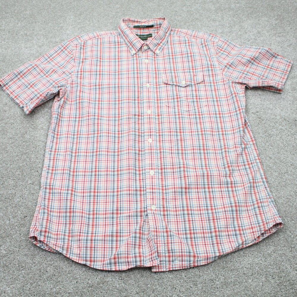 Eddie Bauer Shirt Mens Large Red/White/Gray Plaid Classic Fit 100% Cotton S/S - Picture 2 of 12